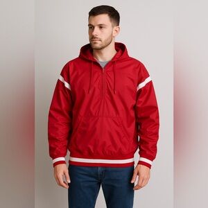 Vintage Russell Athletic Red Nylon Pullover Windbreaker Hoodie XL Made in USA